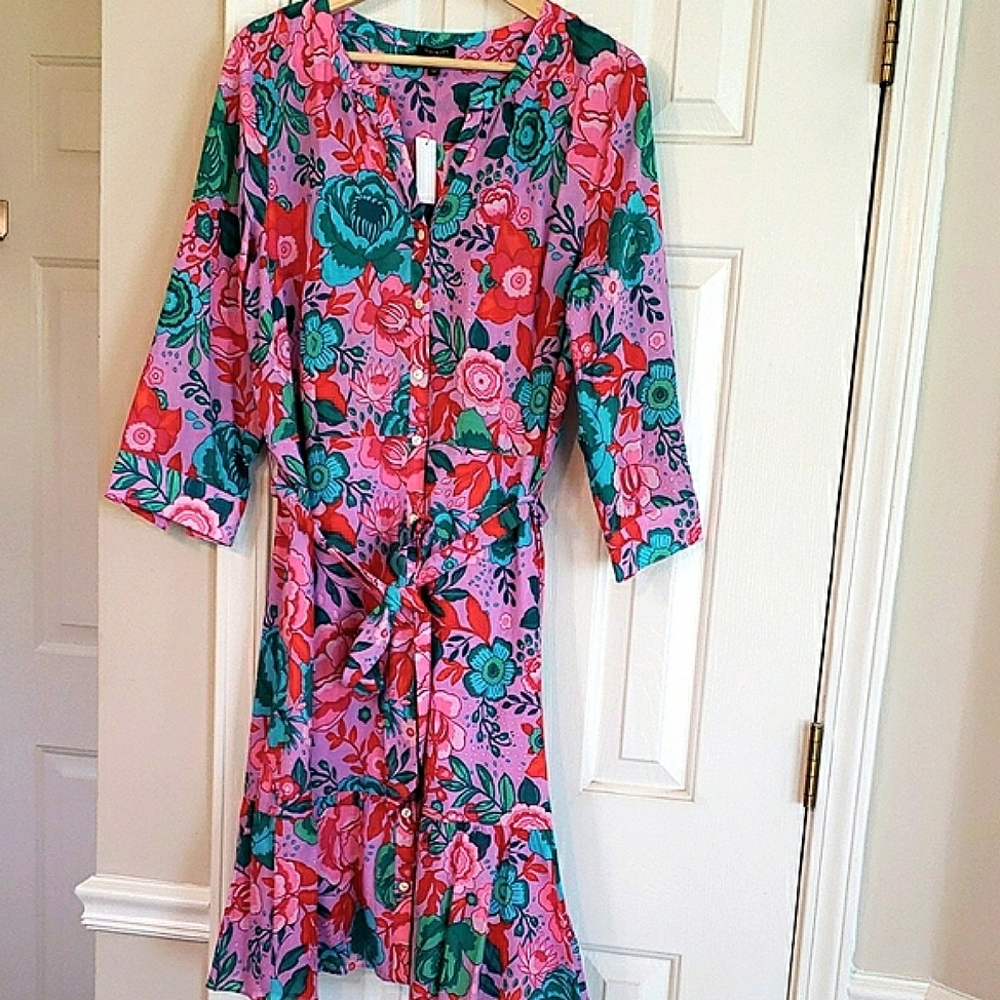 Talbots Vibrant  Ruffled Shirt Sundress
